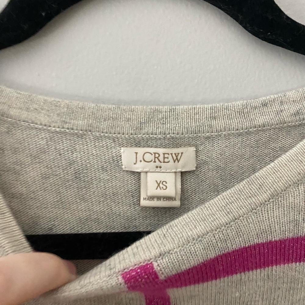 J. Crew Windowpane shimmer sweater in hot pink and gray - Picture 3 of 4